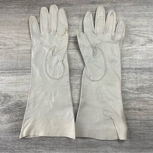 Vintage Kid Leather Gloves Women White Made In France Size 7 Below Elbow